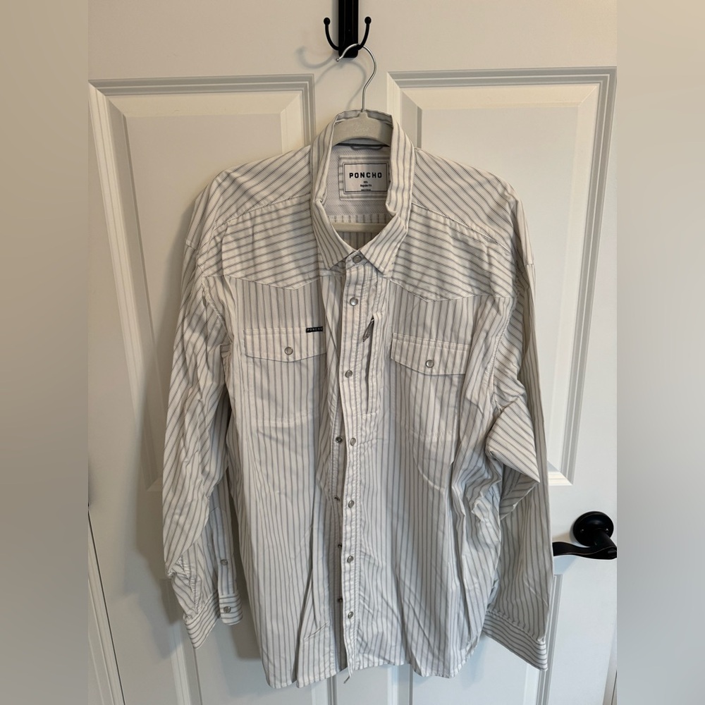Poncho Outdoors Men's Western White Striped Shirt 3XL